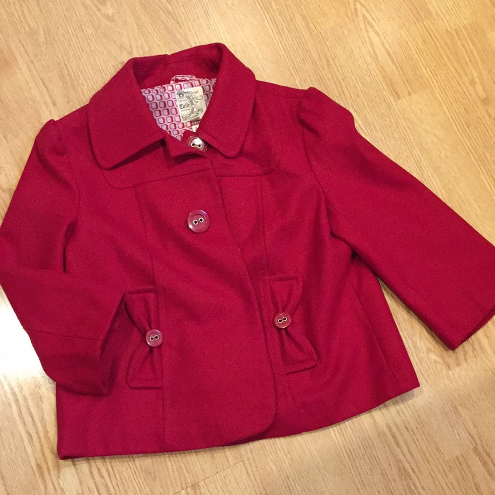 🆕 Cute Hip/Elbow-Length Red Peacoat - Size L